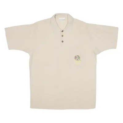 ADIDAS Full Speed Ahead Mens Polo Shirt Beige Linen 90s M