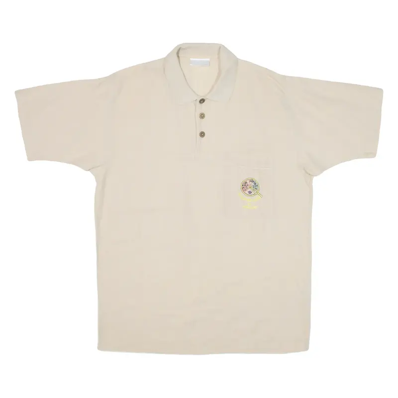 ADIDAS Full Speed Ahead Mens Polo Shirt Beige Linen 90s M