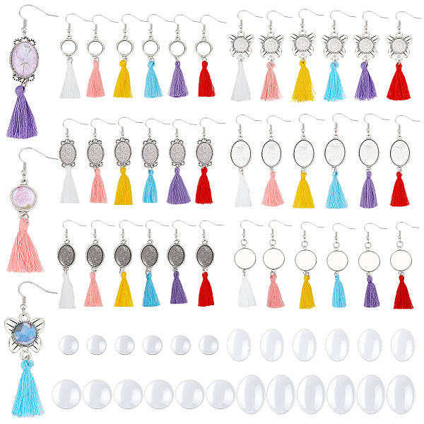 6Sets 6 Style Glass with Tassel Dangle Earrings