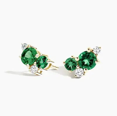 10K Gold 0.16 CT.T.W. Emerald & Diamond Foliage Bouquet Earrings