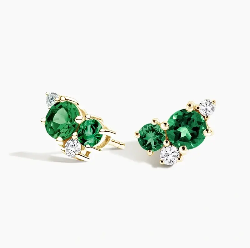 10K Gold 0.16 CT.T.W. Emerald & Diamond Foliage Bouquet Earrings
