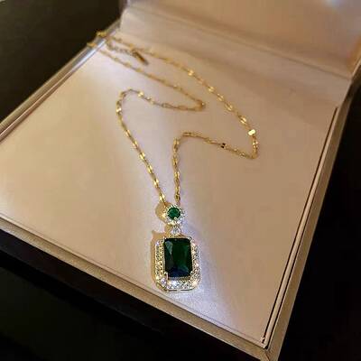 Micro Pave Cubic Zirconia and Alloy Square Pendant Necklace