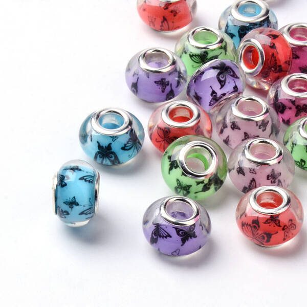 Butterfly Pattern Resin European Beads