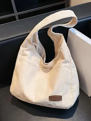 Women's Solid Color Corduroy Shoulder Bag, Fashionable Casual Versatile Minimalist Shoulder Clutch with Magnetic Button, Tr...