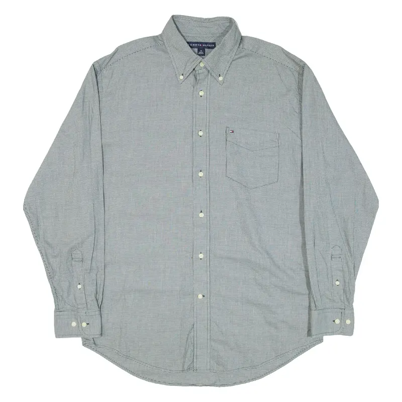 TOMMY HILFIGER Mens Shirt Green Houndstooth Long Sleeve M