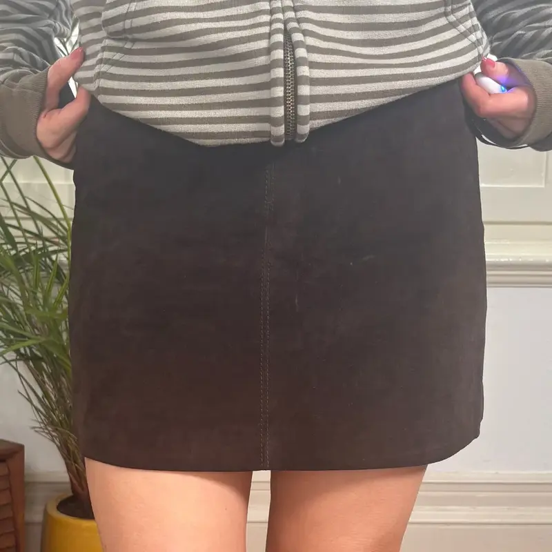 Kookai Mini Skirt - 26W UK 6 Brown Suede