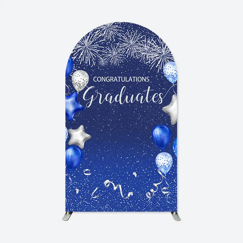 Aperturee Spark Blue Silver Balloons Graduation Arch Backdrop | Diy Round Arch Backdrop | Custom Chiara Arched Covers | Round...