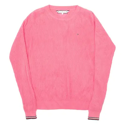 TOMMY HILFIGER Womens Jumper Pink Waffle Knit S