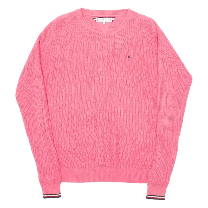 TOMMY HILFIGER Womens Jumper Pink Waffle Knit S