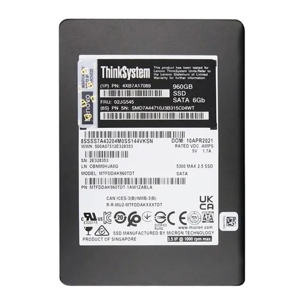 02JG545 Lenovo 960Gb Triple-Level Cell SATA 6Gb/s Hot Swappable 2.5-Inch Solid State Drive