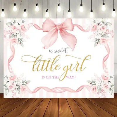 Aperturee White Pink Floral Bow Tie Sweet Little Girl Backdrop - Aperturee