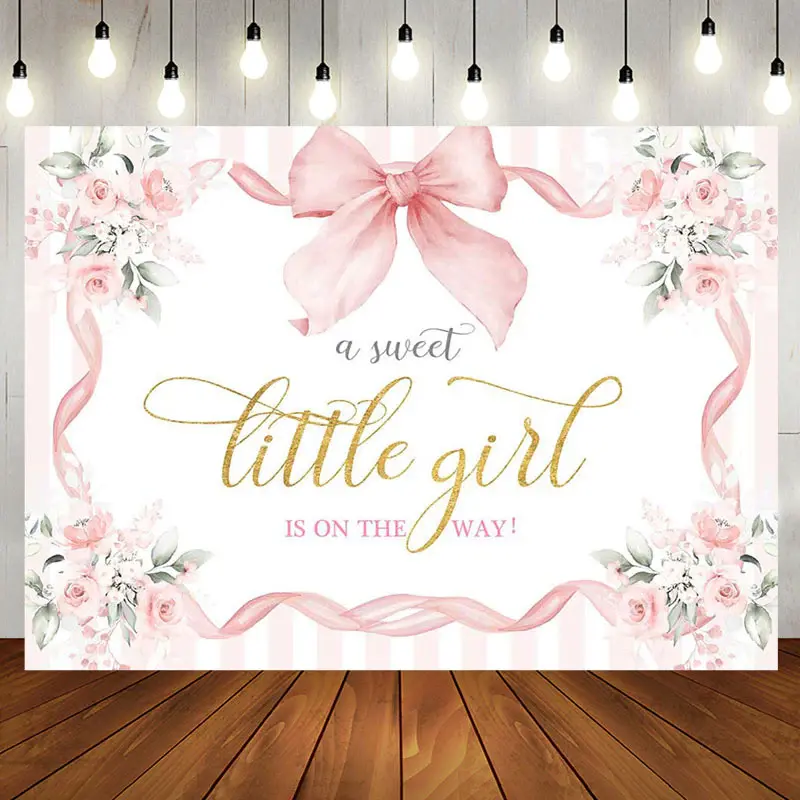 Aperturee White Pink Floral Bow Tie Sweet Little Girl Backdrop - Aperturee