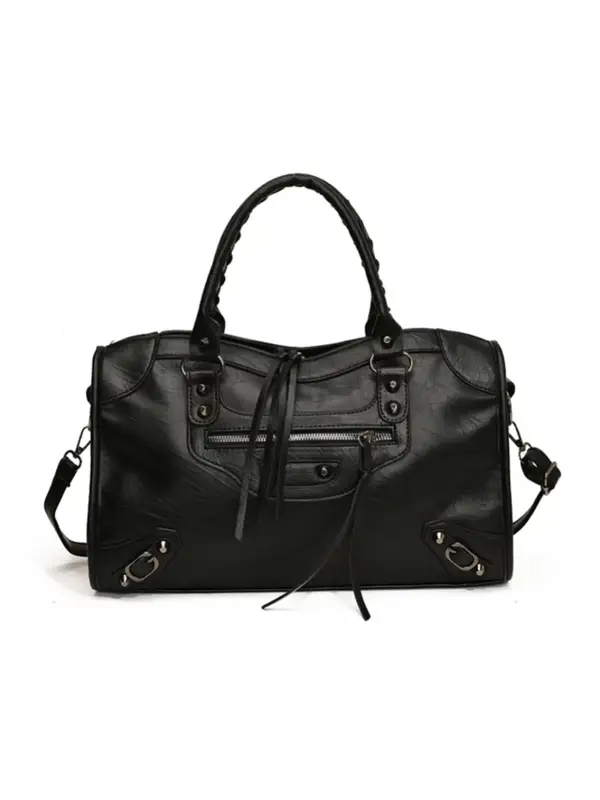 Women's Punk Style Large Capacity Tote Bag, Fashionable Solid Color Shoulder Bag for Daily Used, Casual Trendy Versatile High...