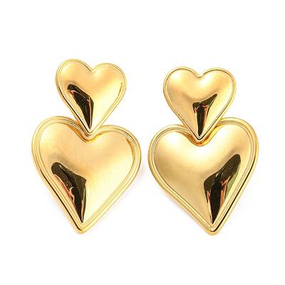 304 Stainless Steel Double Heart Dangle Stud Earrings for Women