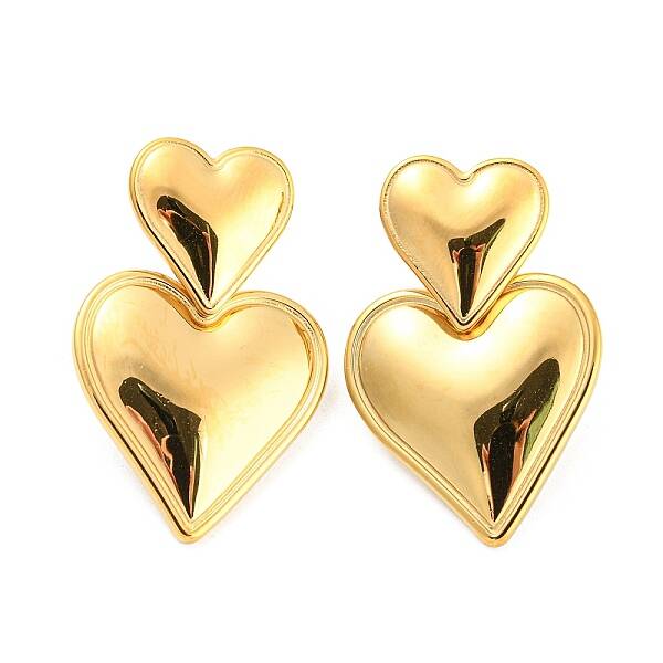 304 Stainless Steel Double Heart Dangle Stud Earrings for Women