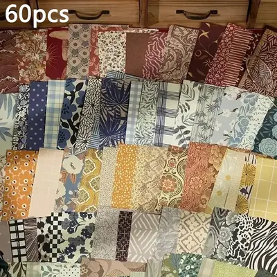 60pcs/set Random Color Vintage Pattern Material Paper, DIY Craft Decorative Paper for Scrapbooking Gift Wrapping, Crafting Ki...
