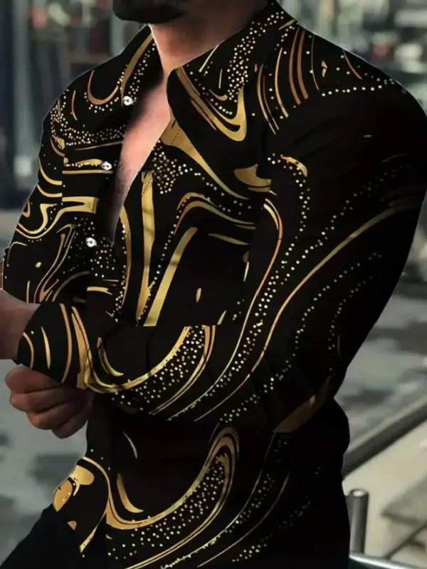 Men's Regular Fit All Over Print Button Front High Low Shirt, Casual Soft Comfy Long Sleeve Collared Top for All Seasons, Str...