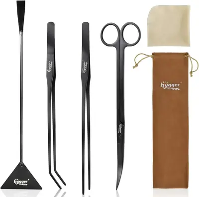 hygger Long Stainless Steel Premium Aquarium Tools, 4 PCS Aquatic Plant Tweezers Scissors Spatula Kits Comes with 1 Cleaning ...