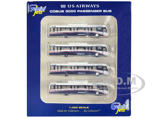Cobus 3000 Passenger Bus White and Blue US Airways Shuttle Bus 4 Piece Set 1/400 Diecast Models by GeminiJets