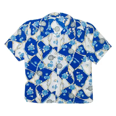 Womens Printed Shirt Blue V-Neck Floral L