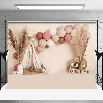 Aperturee Pink Balloon Arch One Dream House Birthday Backdrop - Aperturee