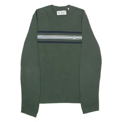 ORIGINAL PENGUIN Mens Patterned Jumper Green Striped Crew Neck Tight Knit S