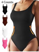 Women's Solid Color Tank Shapewear Bodysuit, Casual Comfortable Tummy Control Sleeveless Shaper for Daily Wear, Ladies Shapew...