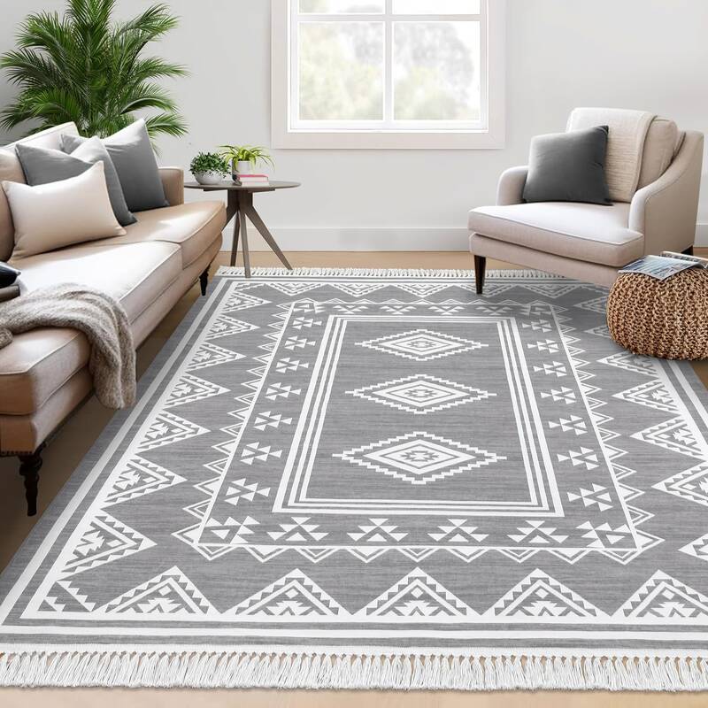 Garvee Boho Washable Area Rug, Non-Slip Moroccan Tribal Carpet with Tassels, Stain-Resistant Farmhouse Geometric Floor Cover,...