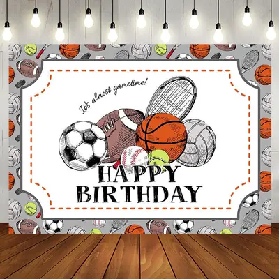 Its Almost Game Time Sport Balls Birthday Backdrop - Aperturee