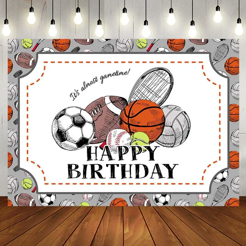 Its Almost Game Time Sport Balls Birthday Backdrop - Aperturee