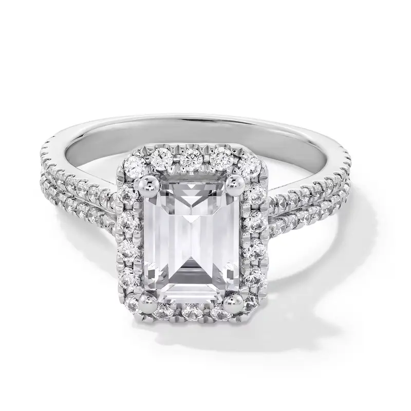10K White Gold 1.25 to 3.75 CT.T.W Emerald Cut Lab Created Diamond Engagement Ring D VVS1-VS1 IGI Certified