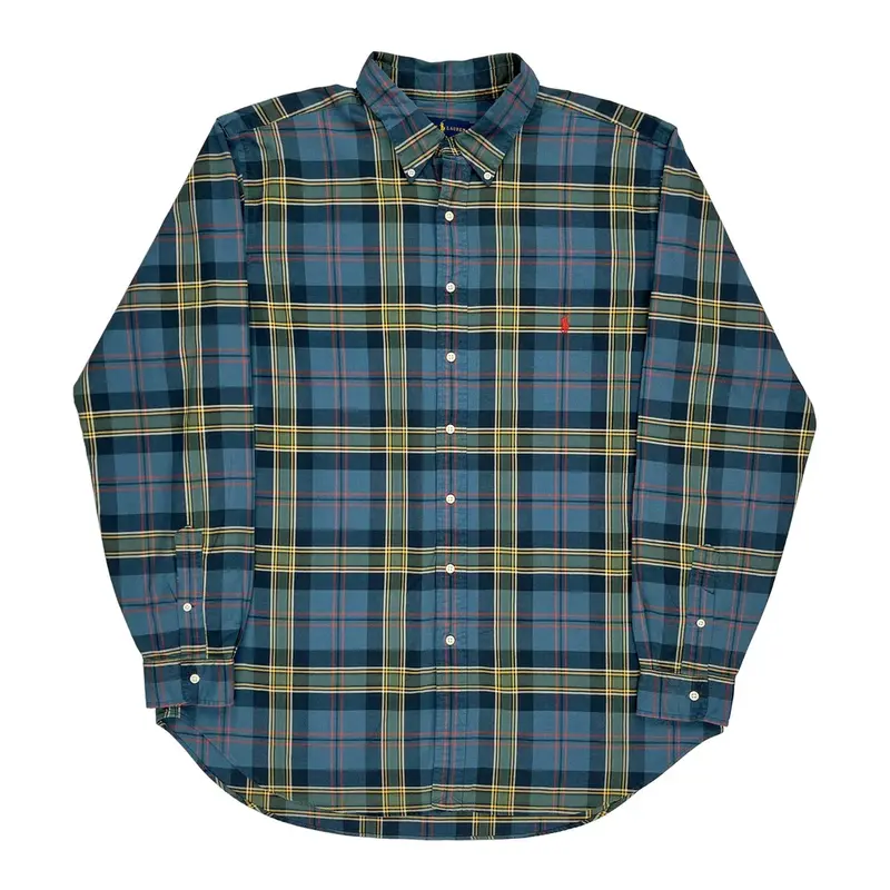 Custom Fit Ralph Lauren Tall Flannel Shirt - 2XL Blue Cotton | Size: xx-large