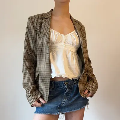 Tasca Checked Blazer - Medium Brown Wool Blend