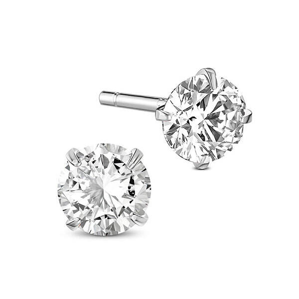 Rhodium Plated 925 Sterling Silver Four Pronged Ear Studs