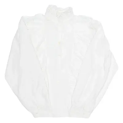Womens Blouse White Collared Long Sleeve M