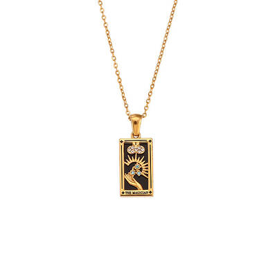 Rhinestone Tarot Card Pendant Necklace with Enamel