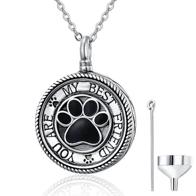 Sterling Silver Circular Shaped Paw Urn Necklace for Ashes