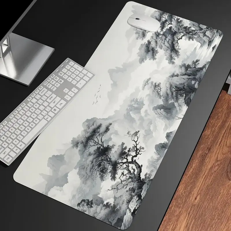 Chinese Ink Painting Pattern Mouse Pad, Rectangle Gaming Mouse Pad, Office Desktop Computer Laptop Mouse Pad for Home Office ...