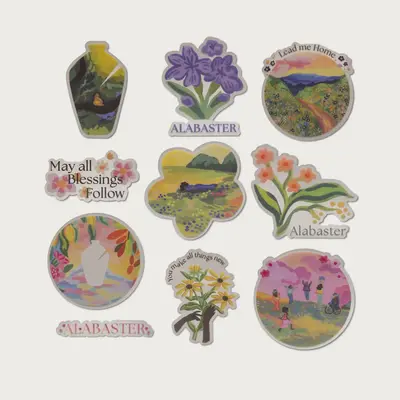 Alabaster The Beautiful Year Sticker Pack - 10 Pcs, Waterproof Matte Vinyl, Floral Designs, Water Bottle Decor Decorative col...