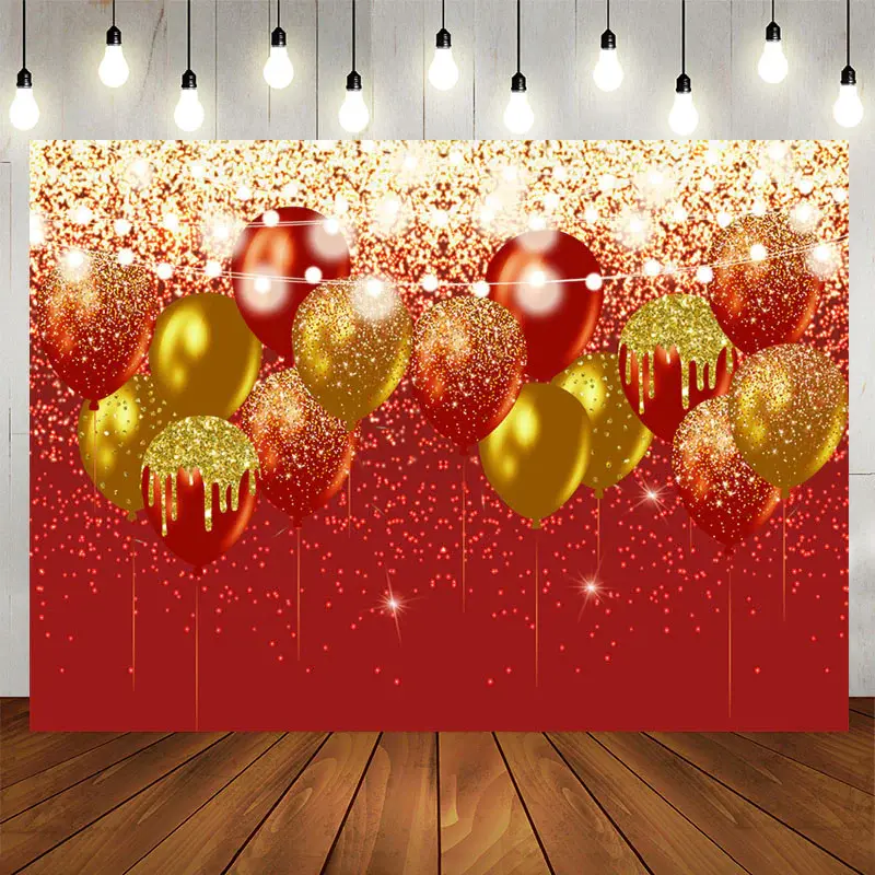 Aperturee Red And Gold Glitter Balloons Birthday Backdrop