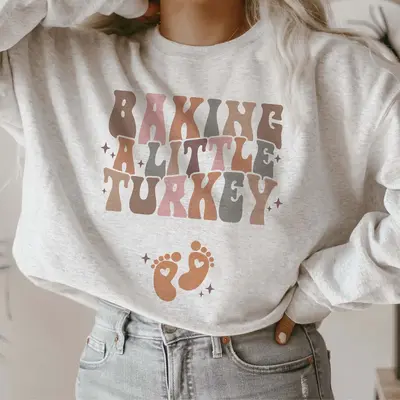 Baking a little Turkey Pregnancy Announcement Sweatshirt Fall Maternity Sweater Autumn Baby Reveal Outfit Thanksgiving Matern...