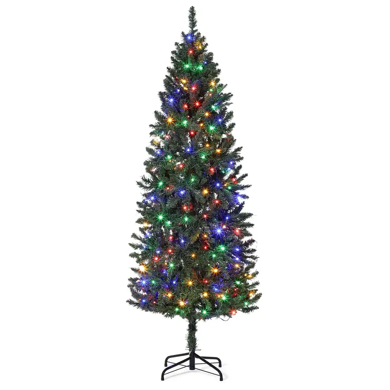 Garvee 6ft Pre-Lit Pencil Christmas Tree with 250 LED Lights, 566 PVC Branch Tips, Metal Stand, Slim Design, Hinged Branches ...