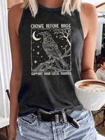 Women's Letter Print Round Neck Tank Top, Casual Sleeveless Top for Daily Wear, Ladies Clothes for All Seasons