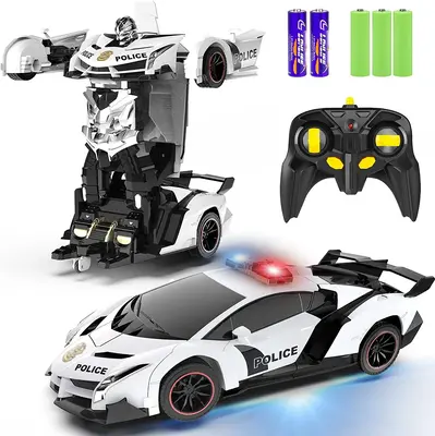 RC Car - Transformer, One Key Transform Flash Robot, 2.4Ghz 1:18 Scale Transformer Car Boys Kids Toys Gift with 360 Degree Ro...