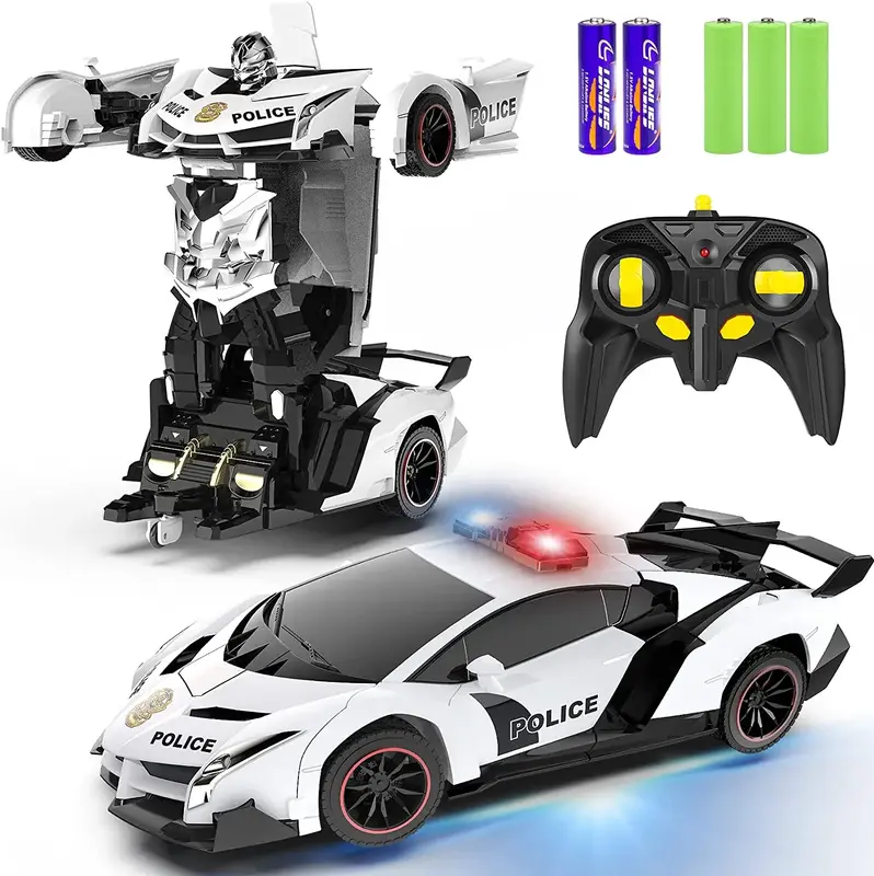 RC Car - Transformer, One Key Transform Flash Robot, 2.4Ghz 1:18 Scale Transformer Car Boys Kids Toys Gift with 360 Degree Ro...