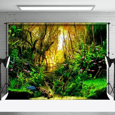 Green Natural Plant Leaves Fish Landscape Backdrop - Aperturee