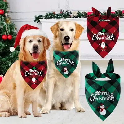 Pet Bandana, 2 Counts/set Snowman & Santa Claus Pattern Pet Triangle Scarf, Pet Neck Accessories for Small, Medium and Large ...