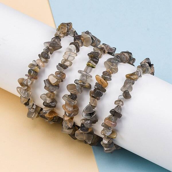 Natural Moonstone Chip Beaded Stretch Bracelets for Women Men
