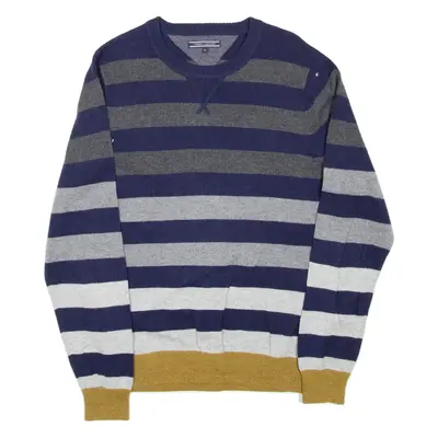 TOMMY HILFIGER Mens Patterned Jumper Blue Striped Tight Knit Wool M