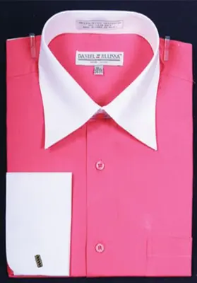 Pink Color Daniel Ellissa Bright Two Tone Solid French Cuff Fuchsia ~ Fuschia Dress Shirt Big And Tall Sizes White Collar Two...